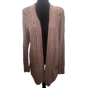 Hippie Rose Women’s Open Front Cardigan Sweater XL Pink Knit Pockets